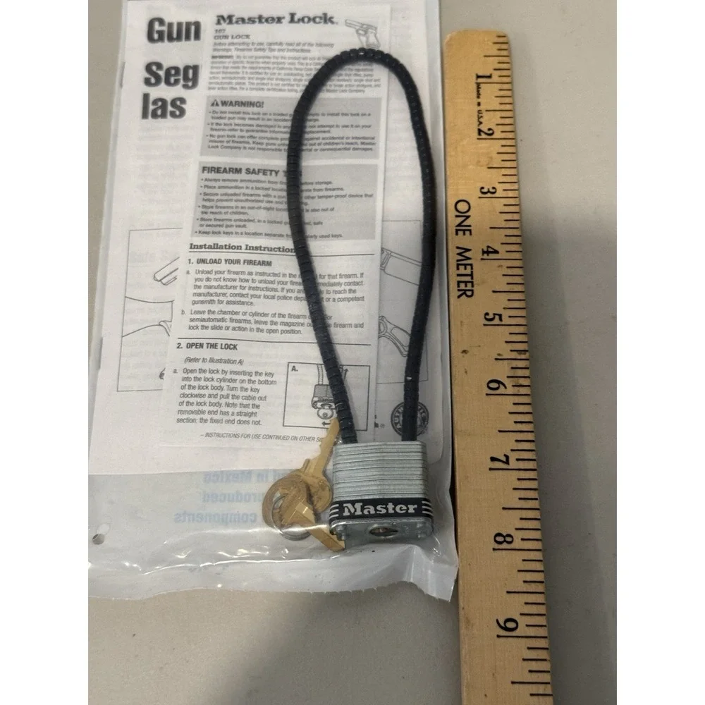 Master Lock 107 Cable Gun Lock Firearm Safety Padlock Brand New with Keys Manual